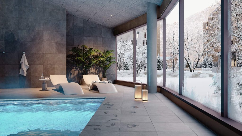 Your own spa at home The White Angel Andorra brings the spa home with its own Spa space: A swimming pool in a climate-controlled area, a professional sauna with a Scandinavian pine finish, and showers with contrasting temperatures. Rooms for massages and treatments, hot beds and designer furniture are also part of this exclusive area.More